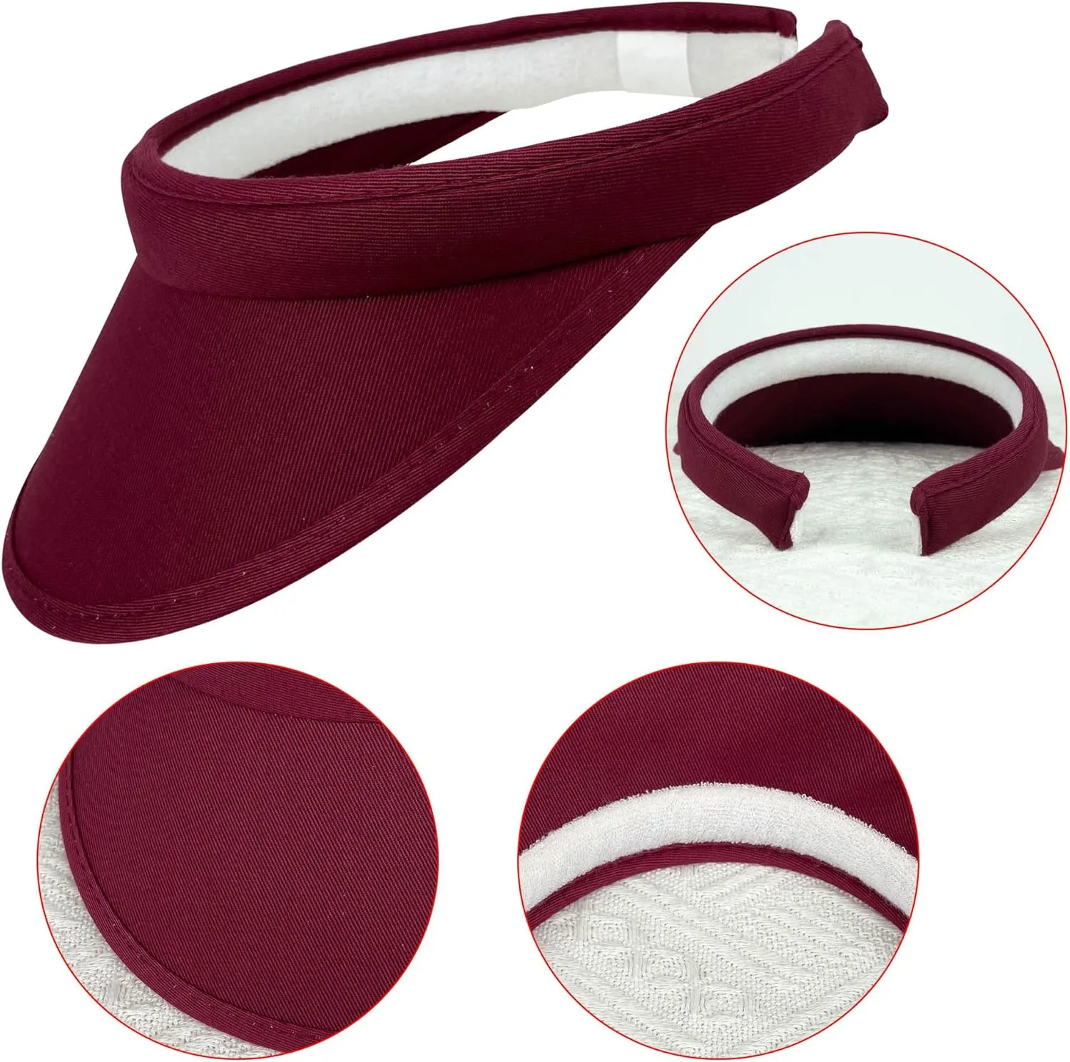 4 Pack Sun Visor Hats Women Men Clip on Cotton Wide Brim Visors Hat Outdoor Sports Golf Beach Travel Tennis Caps