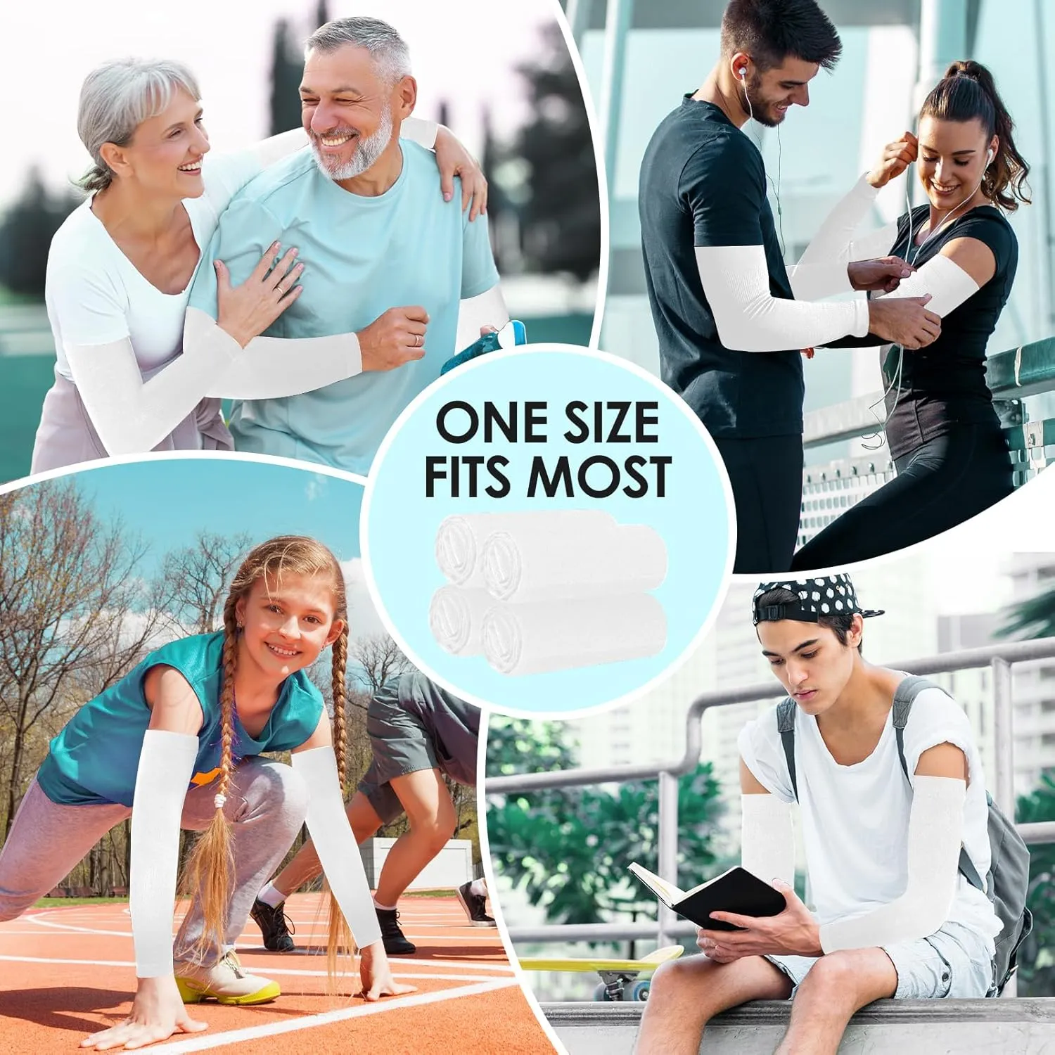4 Pairs UV Sun Protection Arm Sleeves for Men Women, Compression Cooling Sun Sleeves - Sports - Workouts - Tattoo Cover