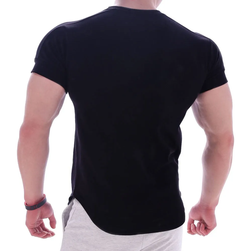 Casual Solid Short Sleeve T-shirt Men Gym Fitness Sports Cotton Shirt Male Bodybuilding Skinny Tee Tops Summer Training Clothes
