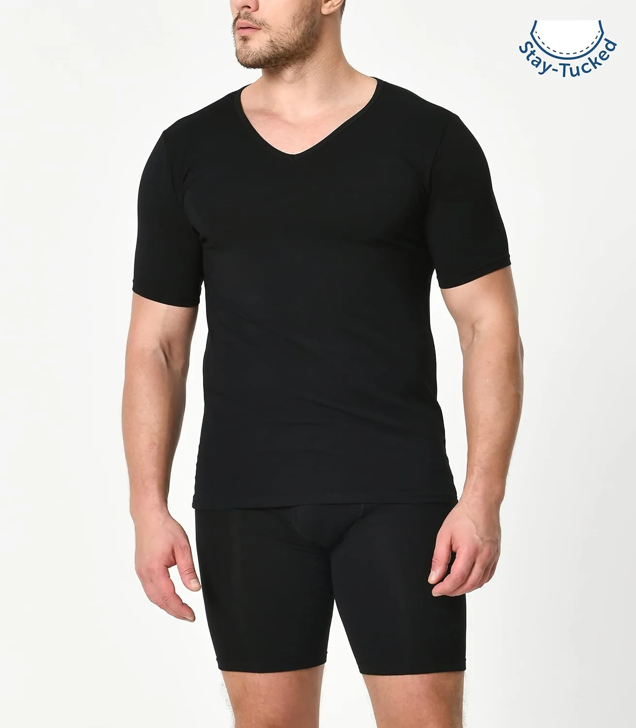 Comfneat Men's 3-Pack Undershirts Stretchy Cotton Spandex T-Shirts V-Neck Shirts for Men