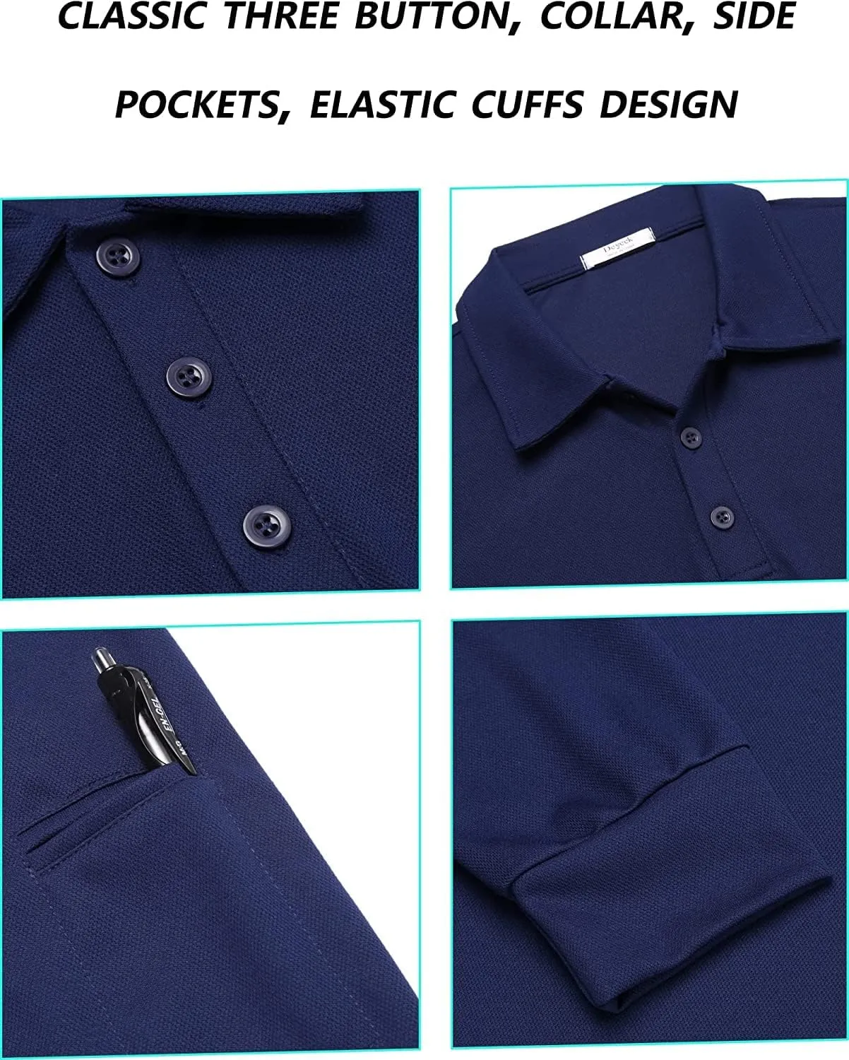 Deyeek Men's Polo Shirts Long Sleeve Golf Polo Shirts for Men Quick Dry UPF 50  Sun Protection Polos Casual Collared Shirts