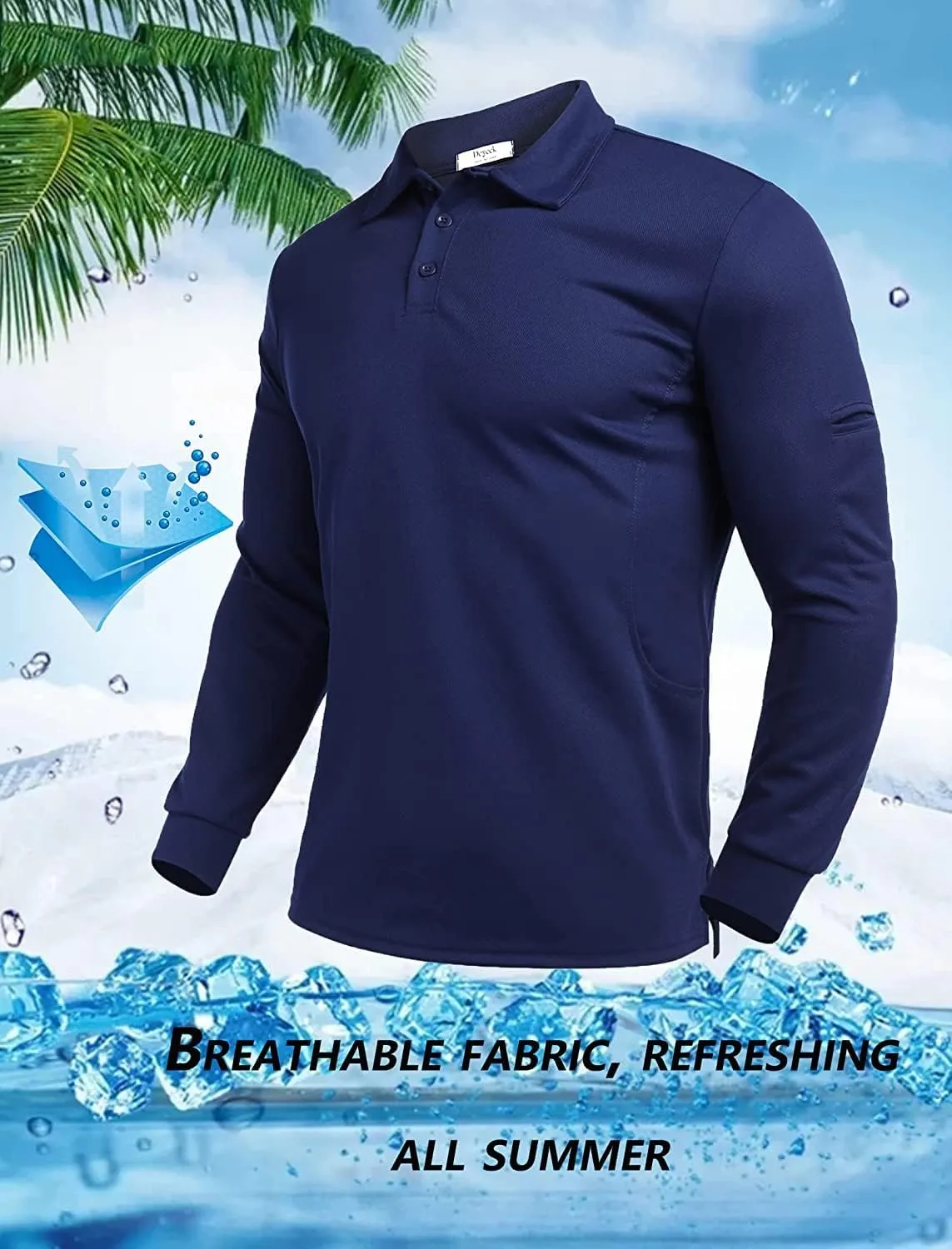 Deyeek Men's Polo Shirts Long Sleeve Golf Polo Shirts for Men Quick Dry UPF 50  Sun Protection Polos Casual Collared Shirts