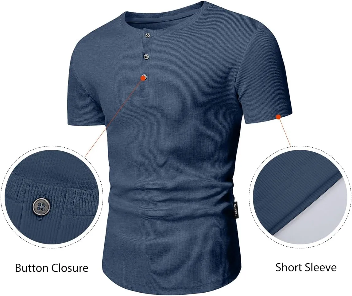 JMIERR Men's Muscle Slim Henley Shirts Crewneck Longline T-Shirt Gym Workout Athletic Shirt Tees with Button