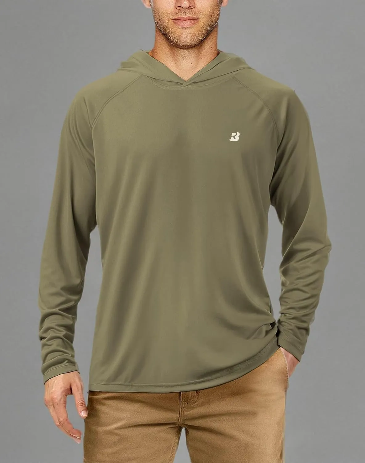 Roadbox UPF 50  Fishing Shirts for Men, Long Sleeve UV Sun Protection Hoodie, Outdoor Hiking Running Swimming Rash Guard