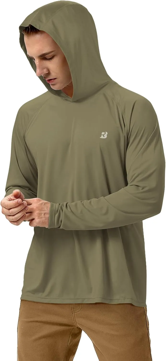 Roadbox UPF 50  Fishing Shirts for Men, Long Sleeve UV Sun Protection Hoodie, Outdoor Hiking Running Swimming Rash Guard