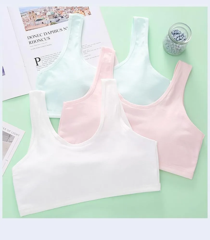 Training Bras for Girls Seamless Adjustable Cotton Cami Bralettes 7-14Y