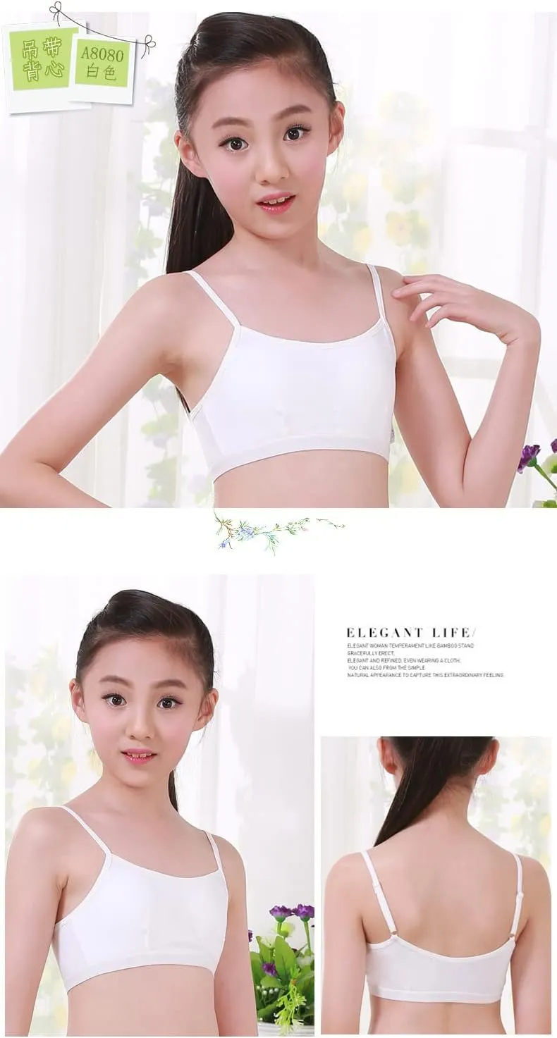 Training Bras for Girls Seamless Adjustable Cotton Cami Bralettes 7-14Y