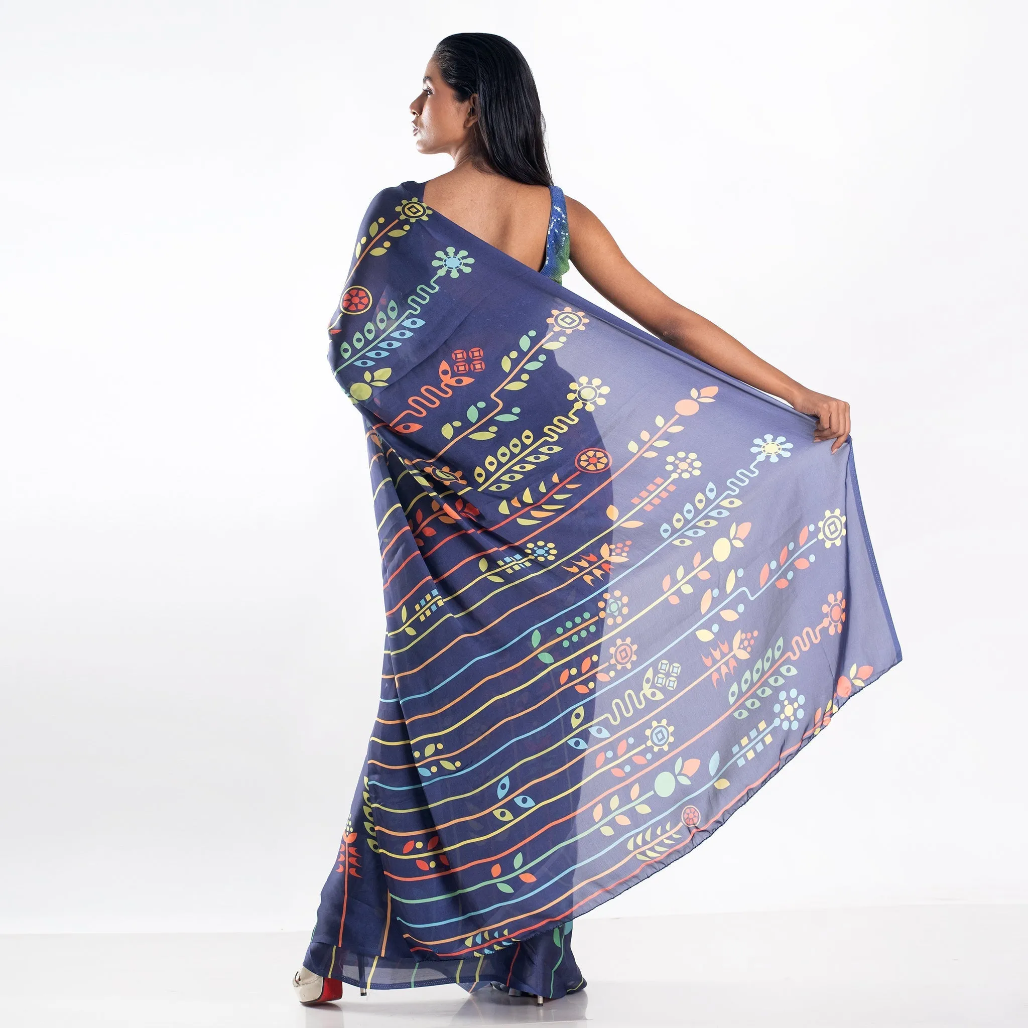 Women Cennet Digital Printed Satin Georgette Saree