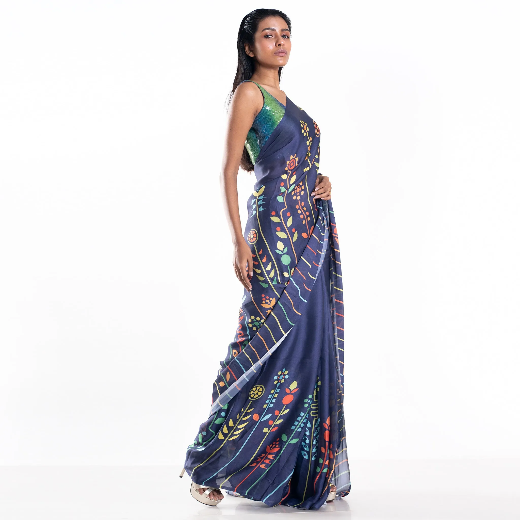 Women Cennet Digital Printed Satin Georgette Saree