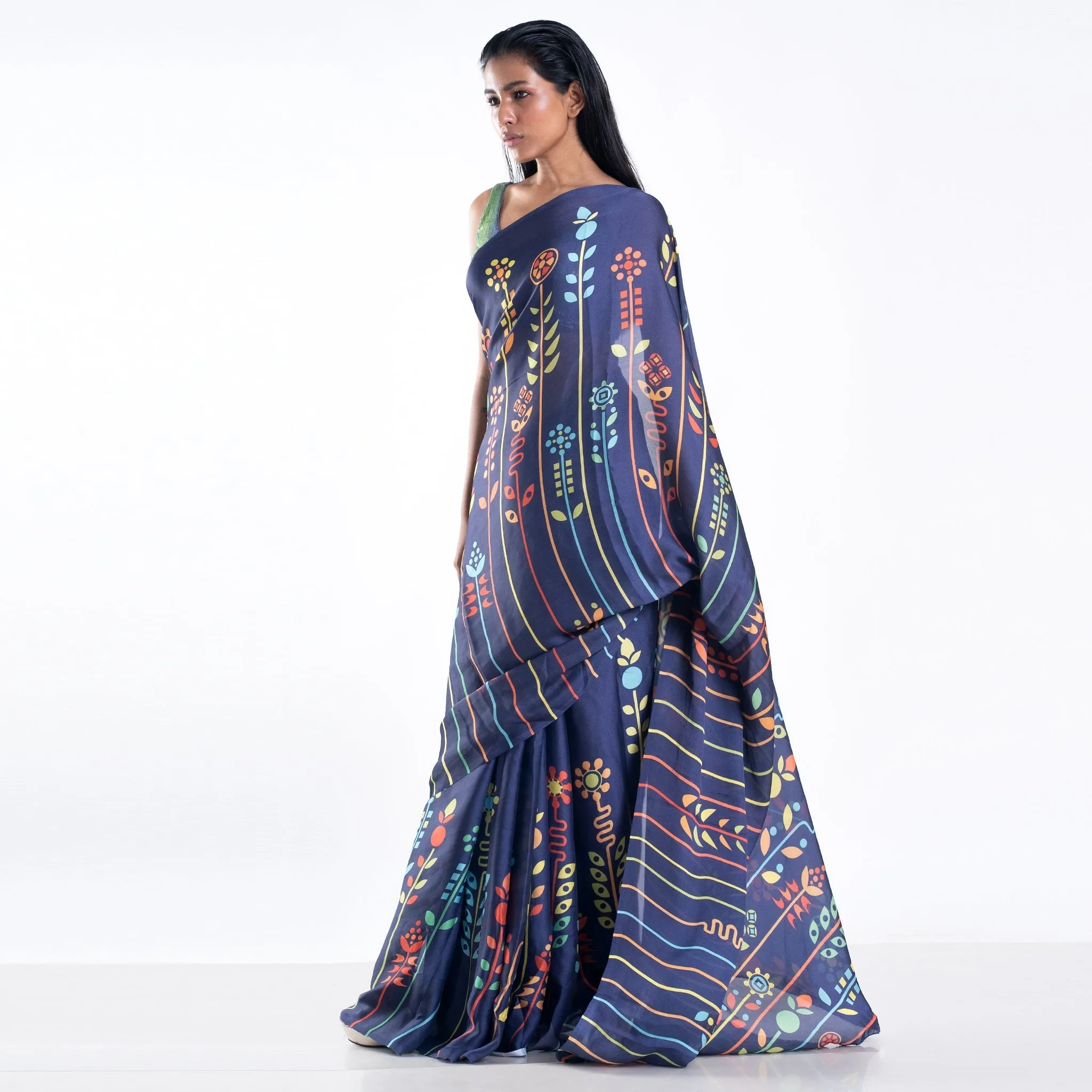 Women Cennet Digital Printed Satin Georgette Saree